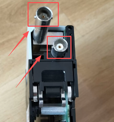 Close-up view of industrial device connectors for wear inspection